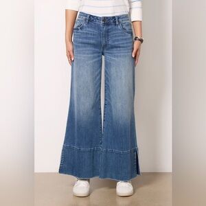 KUT from the Kloth Goldie with Exagerated Hem Wide-Leg Blue Denim Jeans, sz 6